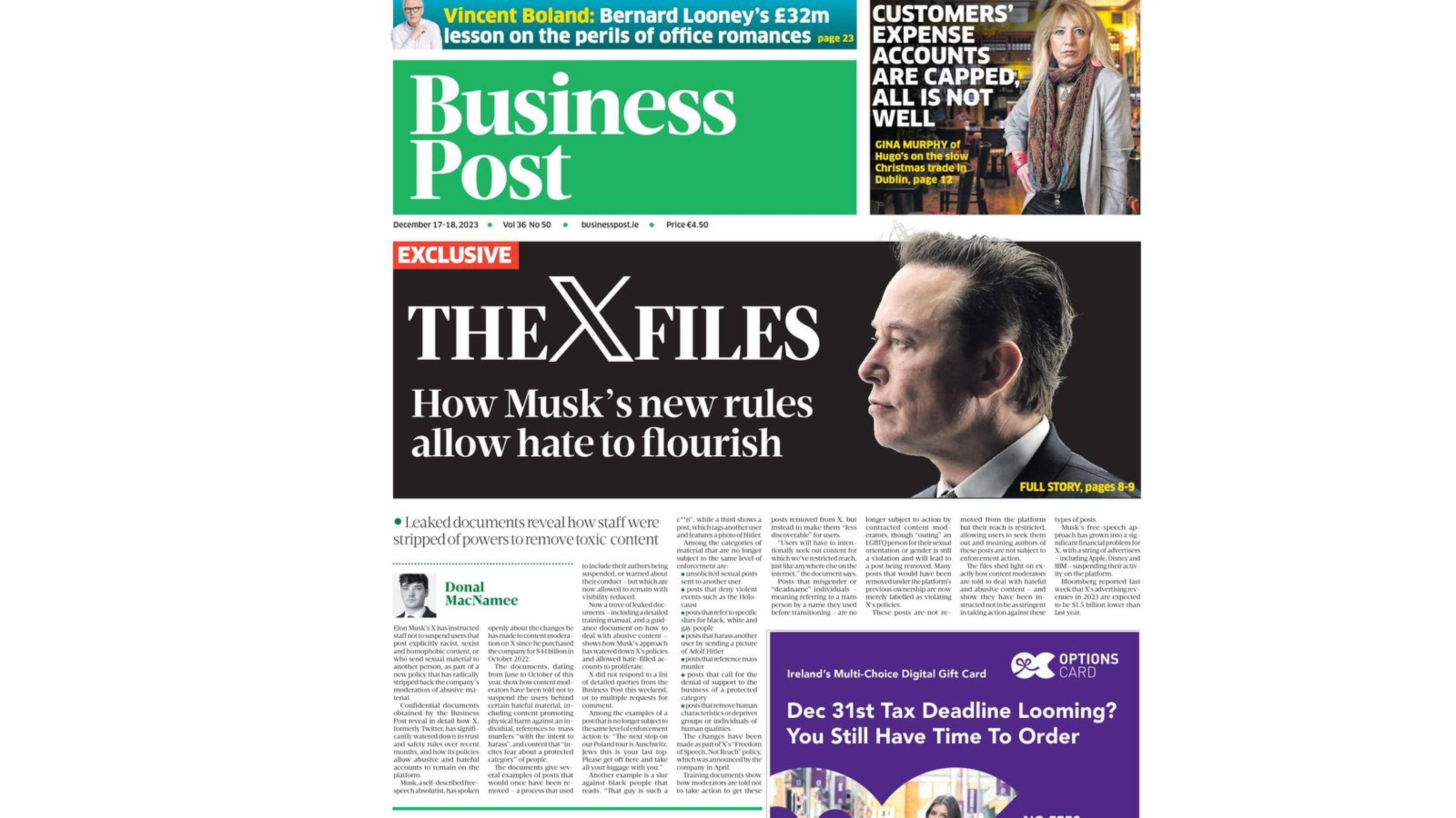 This week: How Musk rewrote the rules of X; Eamon Waters agreed deal for  Buswells Hotel